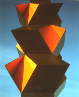 <span style="font-weight: bold">>Walsroder Stele<</span><br />Stahl, geschweißt;  zweifarbig Einbrennlackierung (Detailfoto)  –  1974